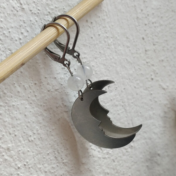 Ocelové náušnice měsíční kámen s měsícem #2
